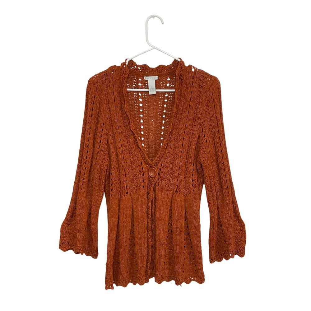 VTG Y2K Tweeds Orange Wool Blend Knit Cardigan Sweater Size XL Boho Cottagecore